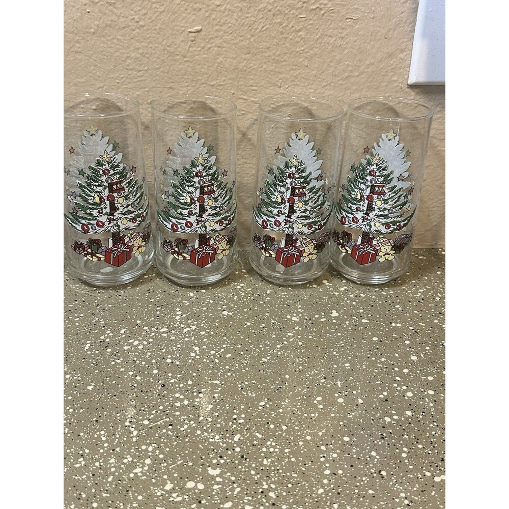 4 pc Gibson Vintage Housewares Crystal Christmas Holiday‎ 16 oz Tumblers